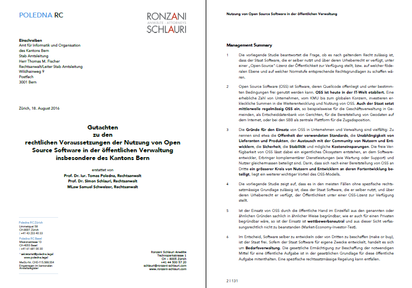 Gutachten zu den rechtlichen Voraussetzungen der Nutzung von Open Source Software in der öffentlichen Verwaltung